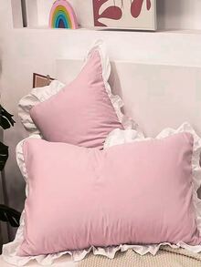 1 cặp Ruffle Trang trí Gối mà không có Filler - Hồng - Xem 3