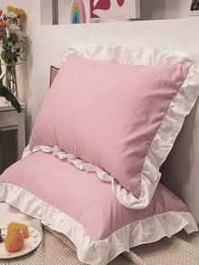 1 cặp Ruffle Trang trí Gối mà không có Filler - Hồng - Xem 4