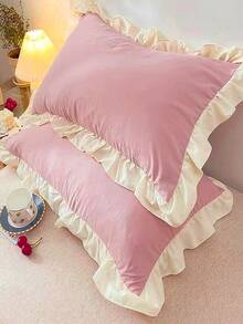 1 cặp Ruffle Trang trí Gối mà không có Filler - Hồng - Xem 5