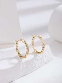 1pair Fashionable Geometric Bead Decorated Earrings For Women, Daily Wear Gift - Yellow Gold - View 1