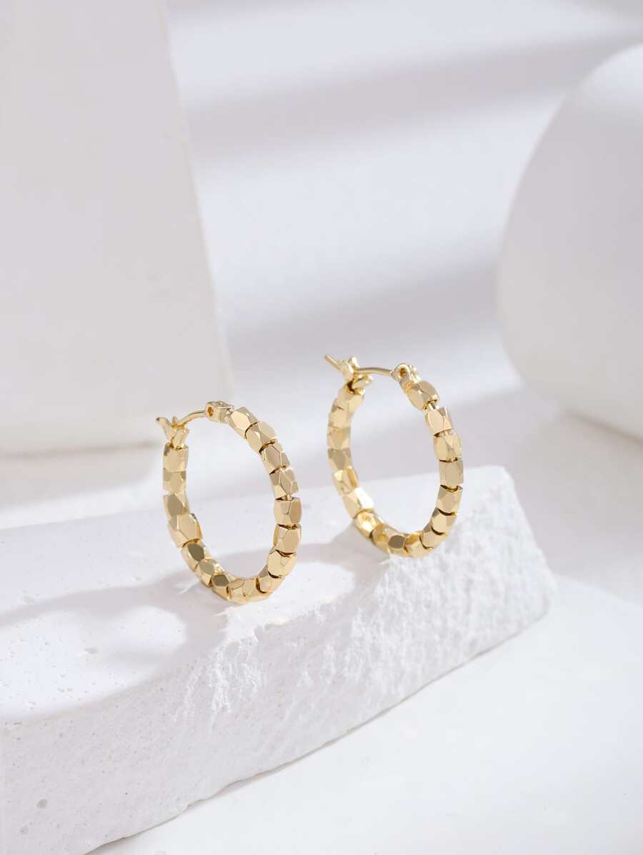 1pair Fashionable Geometric Bead Decorated Earrings For Women, Daily Wear Gift - Yellow Gold - View 1