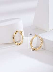 1pair Fashionable Geometric Bead Decorated Earrings For Women, Daily Wear Gift - Yellow Gold - View 4