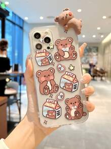 Cartoon Bear Pattern Clear Phone Case - Multicolor - View 1
