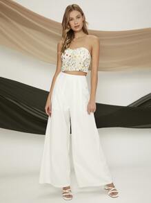 SHEIN Unity Floral Print Shirred Back Tube Crop Top