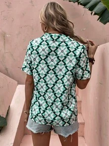 Áo sơ mi nữ Nút phía trước Hoa Hình học Giải trí - Nhiều màu - Xem 2