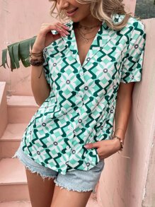 Áo sơ mi nữ Nút phía trước Hoa Hình học Giải trí - Nhiều màu - Xem 3