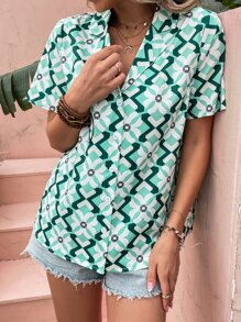 Áo sơ mi nữ Nút phía trước Hoa Hình học Giải trí - Nhiều màu - Xem 5