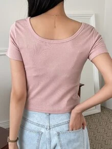 DAZY 麻花針織圓領t卹 - 淺粉色 - 查看 2