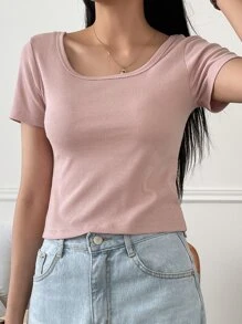 DAZY 麻花針織圓領t卹 - 淺粉色 - 查看 3