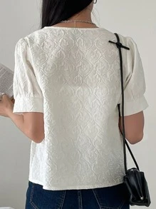 DAZY Puff Sleeve Button Up Blouse - White - View 2