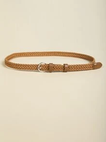 優雅1件女性實心編織腰帶 - 駝色 - 查看 1