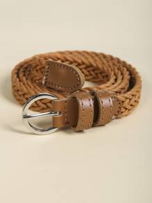 優雅1件女性實心編織腰帶 - 駝色 - 查看 2