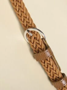 優雅1件女性實心編織腰帶 - 駝色 - 查看 4