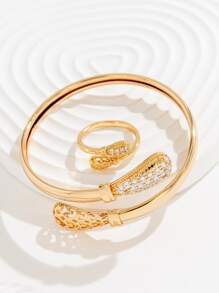 Khối Zirconia  Trang trí Vòng cửa tay áo & Nhẫn - Vàng - Xem 3