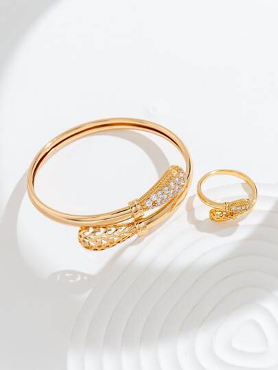 方晶鋯石裝飾開口戒指和手鐲