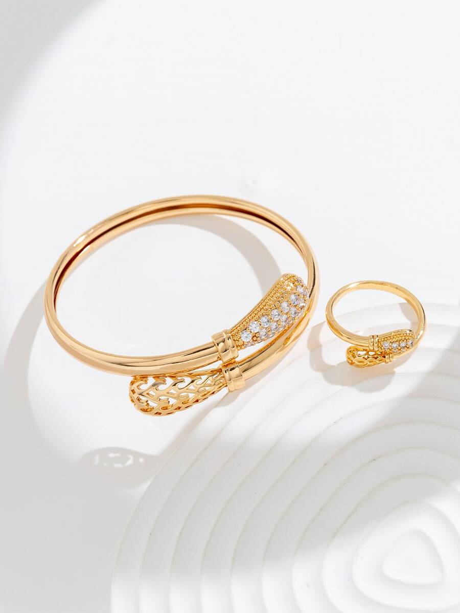 Khối Zirconia  Trang trí Vòng cửa tay áo & Nhẫn - Vàng - Xem 1