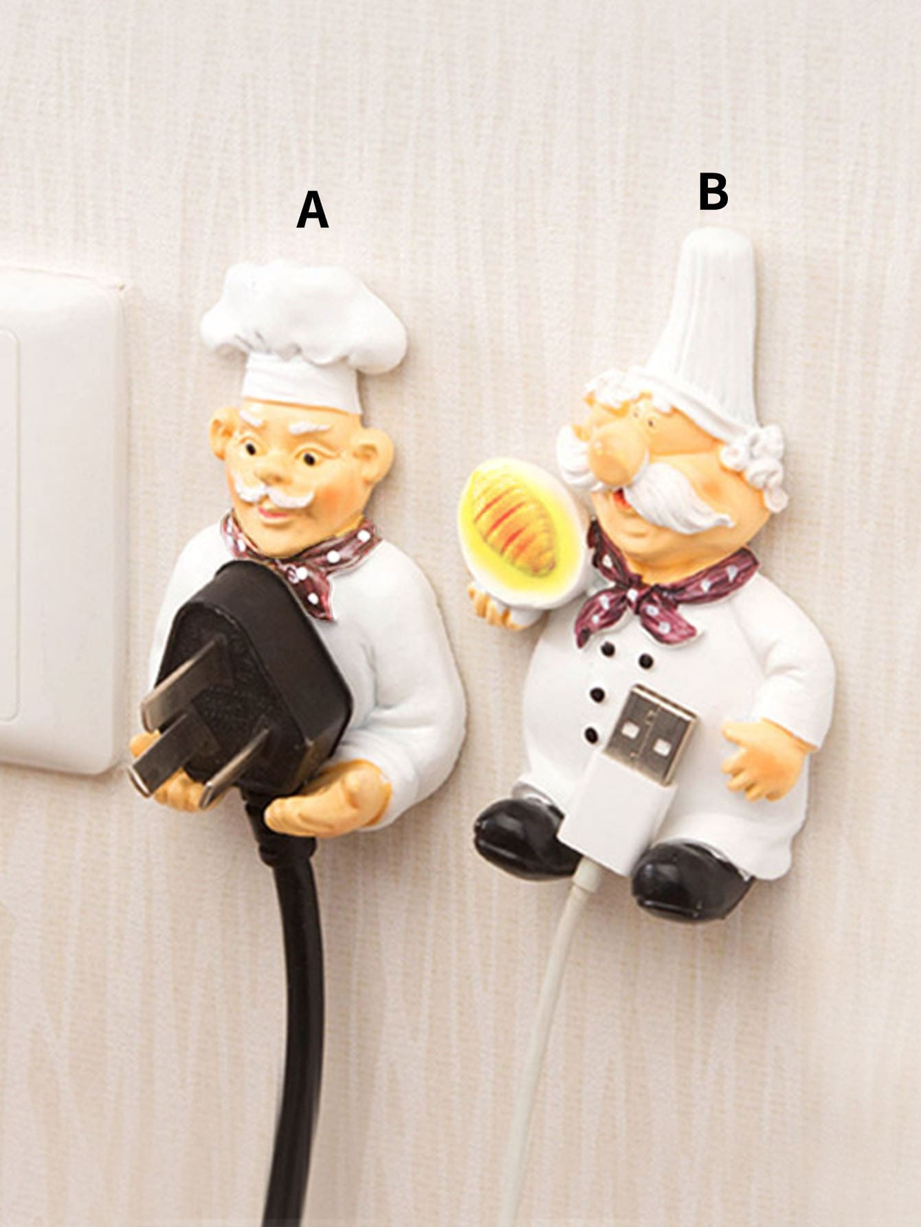 1pc Chef Shaped Wall Hook - White - View 1