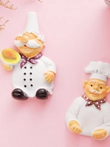 1pc Chef Shaped Wall Hook - White - View 3