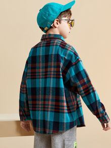 Niños Camisa con diseño de parche de cuadros - Multicolor - Ver 2