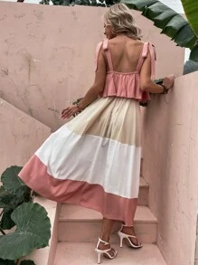 Breezaya 拼色肩上打結吊帶連衣裙 - 彩色 - 查看 2