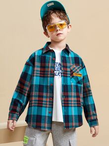 Niños Camisa con diseño de parche de cuadros - Multicolor - Ver 3