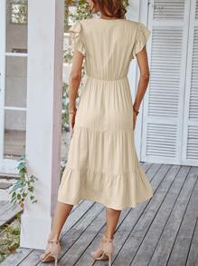 SHEIN Unity Đầm Xù Viên lá sen màu trơn Boho - Màu be - Xem 2