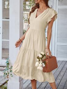 SHEIN Unity Đầm Xù Viên lá sen màu trơn Boho - Màu be - Xem 6