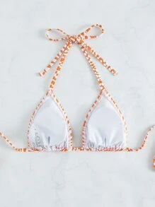 Zebra Stripe Halter Triangle Bikini Top - Orange - View 2