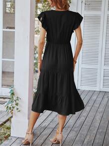 Breezaya 蝴蝶袖荷葉邊洋裝 - 黑色 - 查看 2