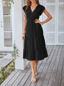 Breezaya 蝴蝶袖荷葉邊洋裝 - 黑色 - 查看 4