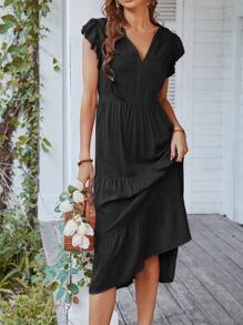 Breezaya 蝴蝶袖荷葉邊洋裝 - 黑色 - 查看 6