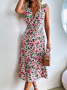 SHEIN Unity 滿版印花荷葉邊後背十字交叉連衣裙 - 彩色 - 查看 4