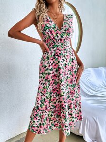 SHEIN Unity 滿版印花荷葉邊後背十字交叉連衣裙 - 彩色 - 查看 6