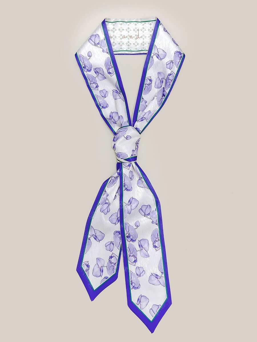 Flower Print Skinny Scarf - Multicolor - View 1