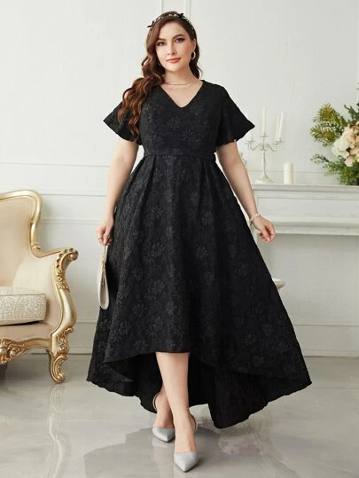 SHEIN Belle Plus Butterfly Sleeve High Low Bridesmaid Dress, Black Formal Evening Prom Gown, For Wedding Guest, Graduation, Dinner