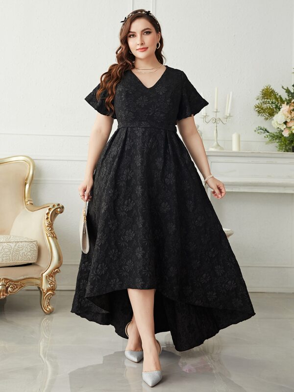 SHEIN Belle Plus Rochie de domnisoara de onoare cu maneca fluture inalt joasa, rochie neagra formala de bal de seara, pentru invitata la nunta, absolvire, cina