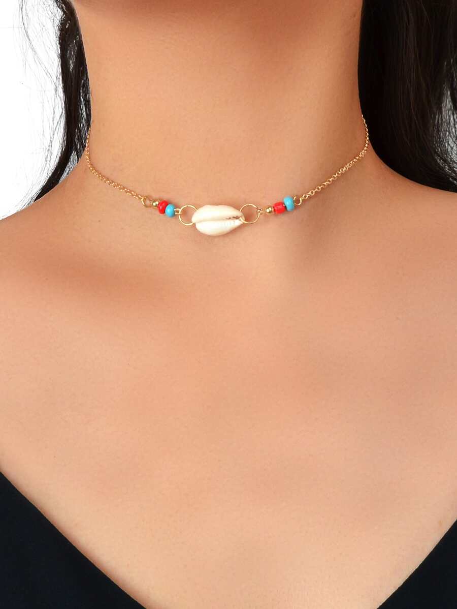 Shell Decor Necklace - Yellow Gold - View 1