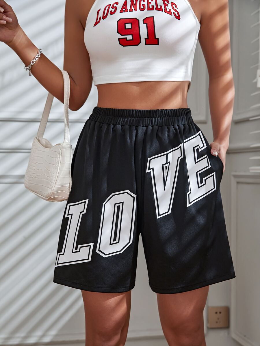 Quần đùi nữ Túi Lá thư Thể thao - màu đen - Xem 1