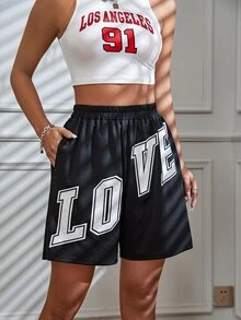 Quần đùi nữ Túi Lá thư Thể thao - màu đen - Xem 3