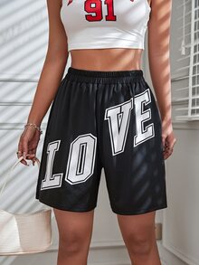 Quần đùi nữ Túi Lá thư Thể thao - màu đen - Xem 6