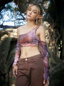 ROMWE Hippie 滿版印花單肩上衣 - 彩色 - 查看 2