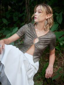 ROMWE Fairycore Space Dye Top - Green - View 1