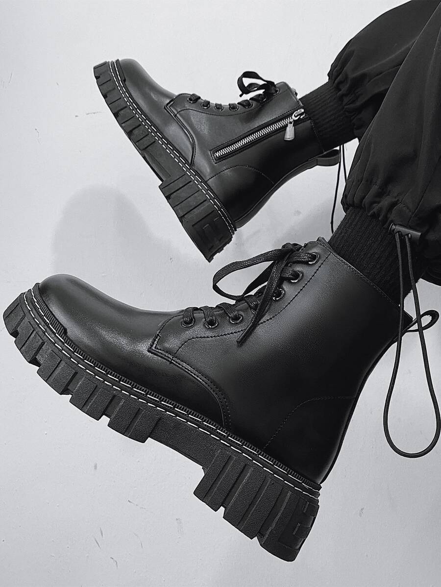SLnU3 High-Quality Men's Casual High-Top Black Boots