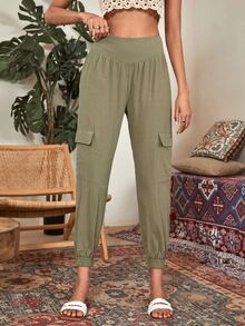 Quần nữ Túi màu trơn Giải trí - xanh quân đội - Xem 4