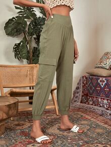 Quần nữ Túi màu trơn Giải trí - xanh quân đội - Xem 6