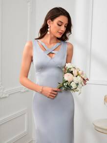 SHEIN Belle 交叉魚尾裙下擺伴娘洋裝