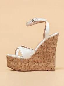 Sandalias cuña tira tobillera - Blanco - Ver 2