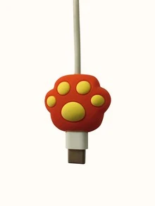 Vỏ cáp sạc điện thoại bằng silicon hình chân mèo đen, cáp Type-C & Apple đa năng - trái cam - Xem 2