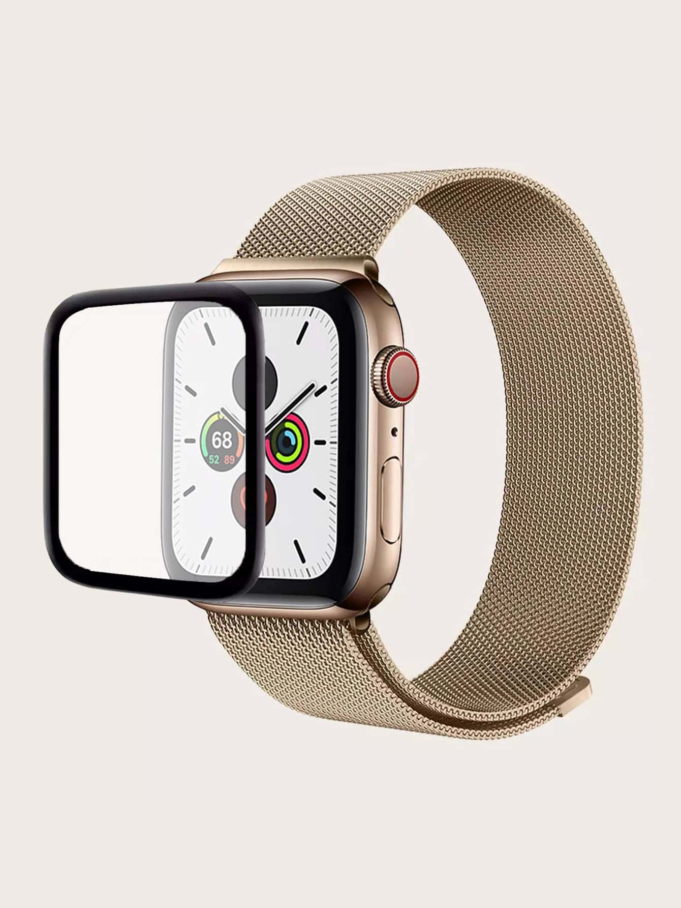1 Dây đeo đồng hồ dạng lưới từ tính & 1 Tấm bảo vệ màn hình Tương thích với Apple Watch - Vàng - Xem 1