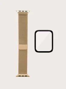 1 Dây đeo đồng hồ dạng lưới từ tính & 1 Tấm bảo vệ màn hình Tương thích với Apple Watch - Vàng - Xem 2